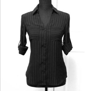 Black Stripe Slim Fit Portofino Shirt - Express